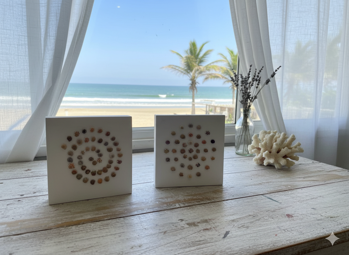 Cuadro Decorativo 13x13 cm Artesanal con Conchas Naturales -4