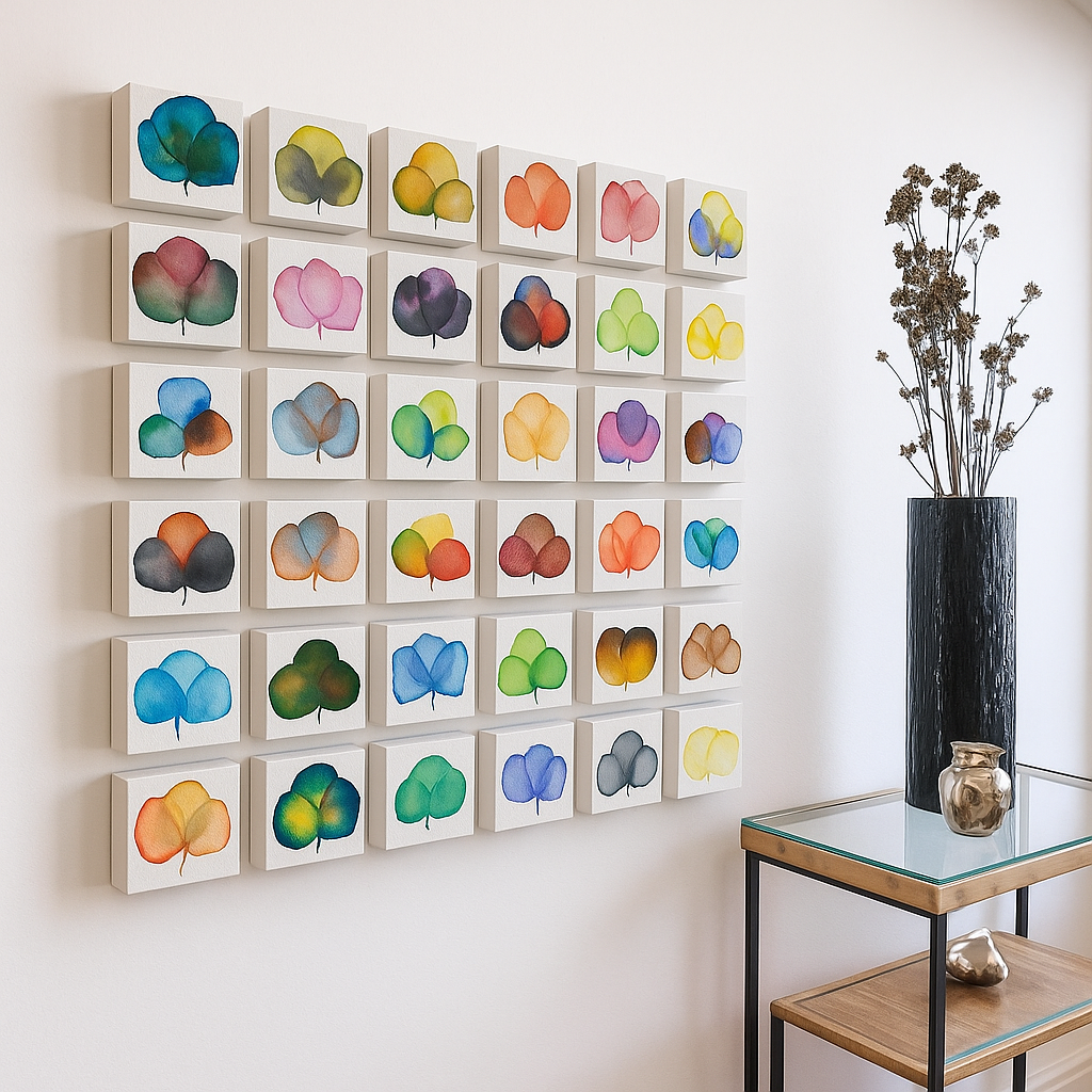 Cuadro decorativo flor acuarela 13x13 cm conjunto de 36-4