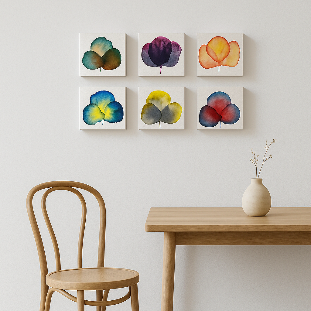 Cuadro decorativo flor acuarela 13x13 cm conjunto de 36-5