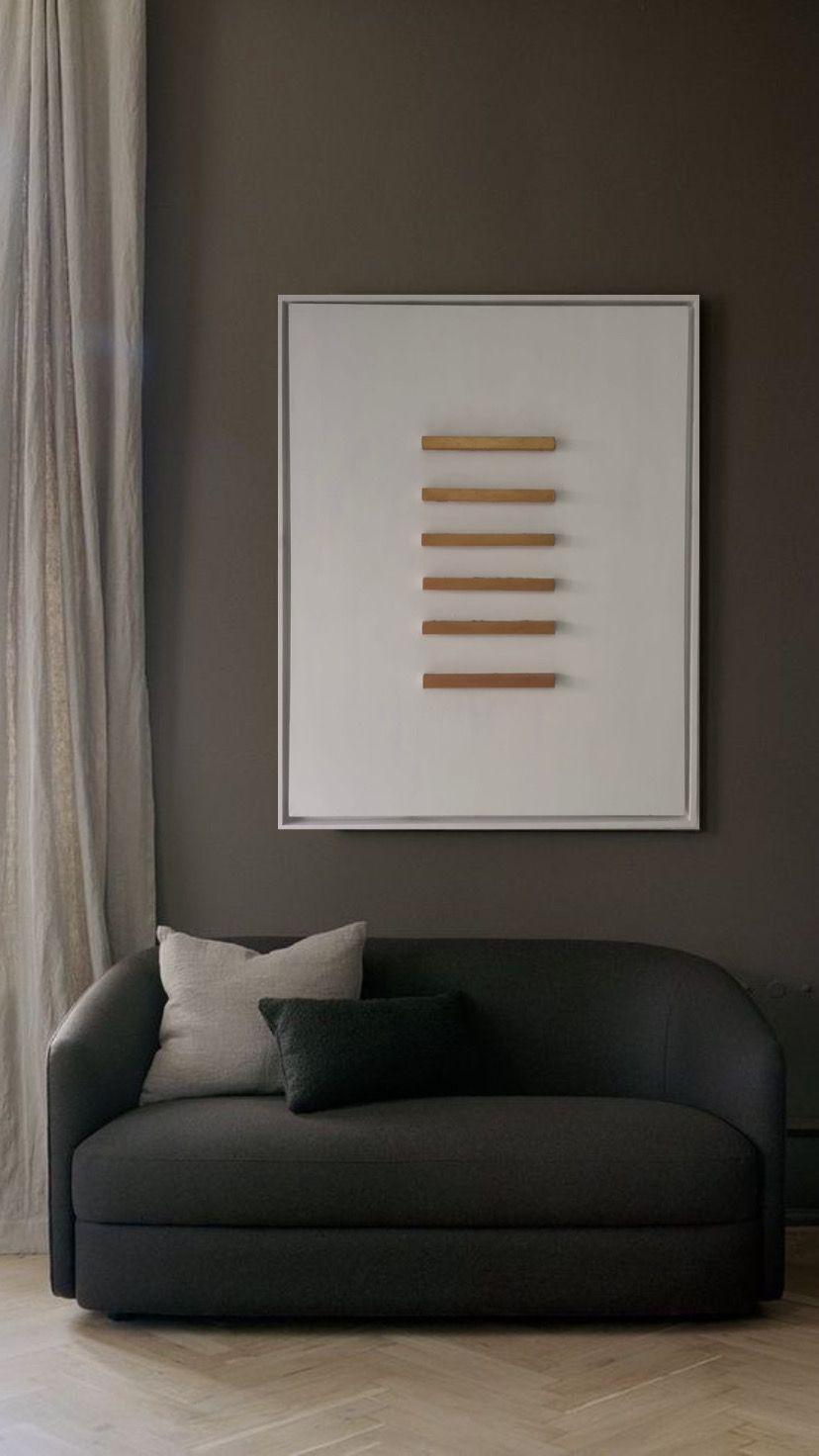 Cuadro decorativo Blanco rectángulos de madera dorados 90x70-3