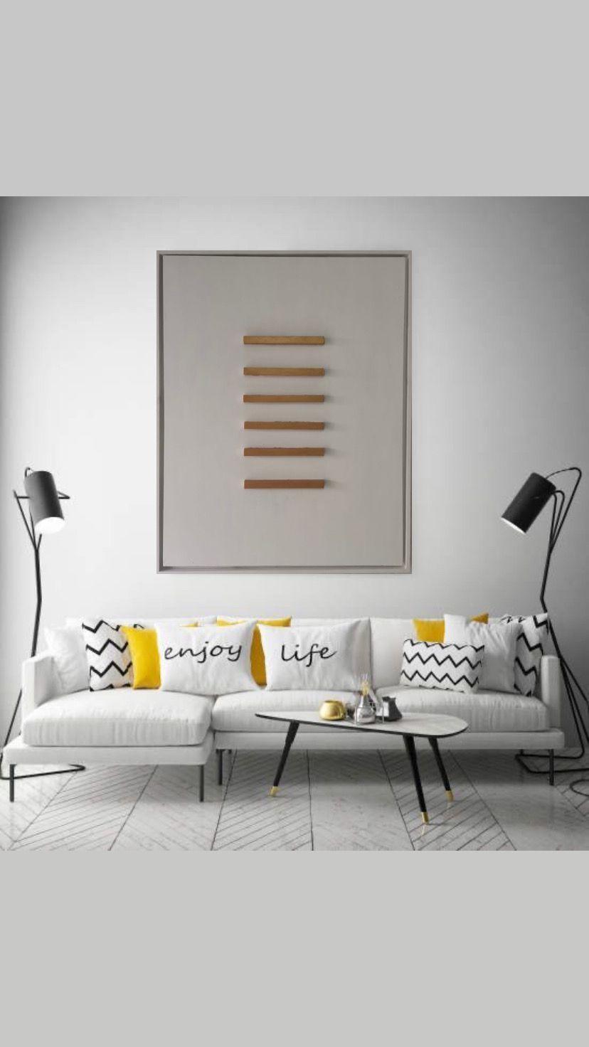 Cuadro decorativo Blanco rectángulos de madera dorados 90x70-4