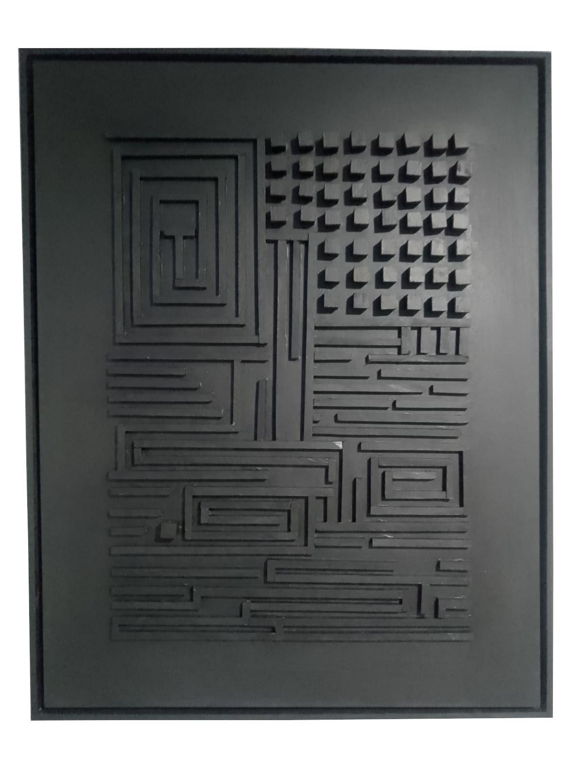 Cuadro decorativo negro madera 90x70-0