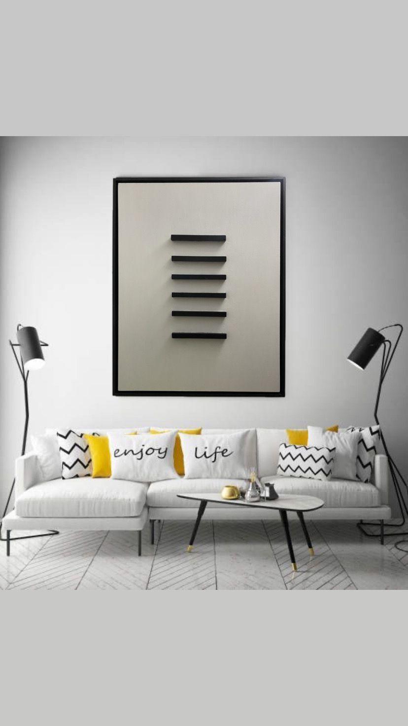 Cuadro decorativo Blanco rectángulos de madera 90x70-3