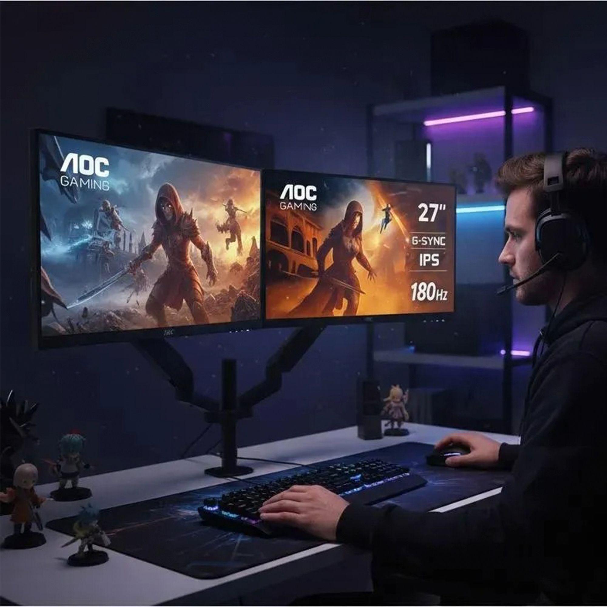 2 Monitores Gamer 27" AOC 27G4 IPS Full HD 180Hz  +  Soporte Monitor AD110DX-4