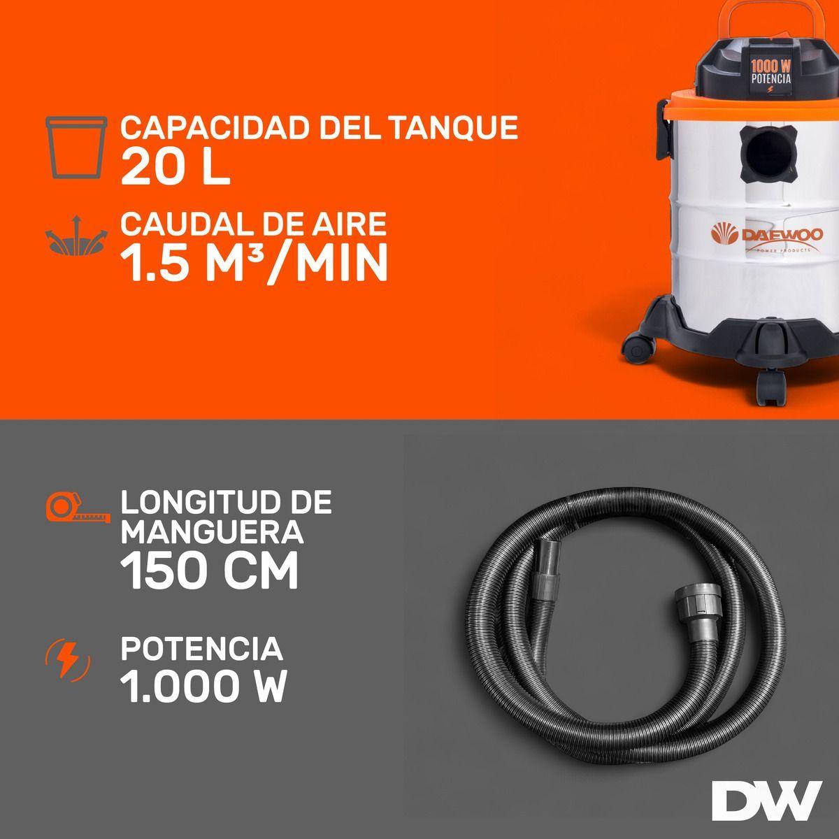 Aspiradora De Tacho Polvo Y Agua Daewoo 20l 1000w + Set Esponjas-4