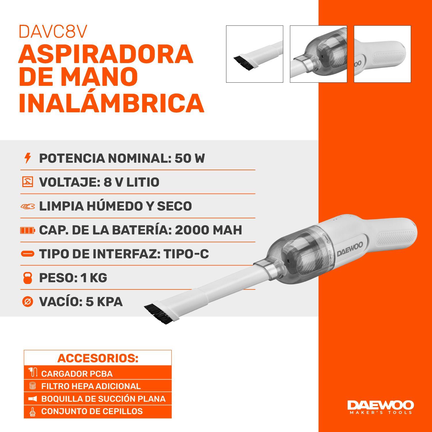 Aspiradora De Mano Inalámbrica Portatil Daewoo Davc8v 8v-6