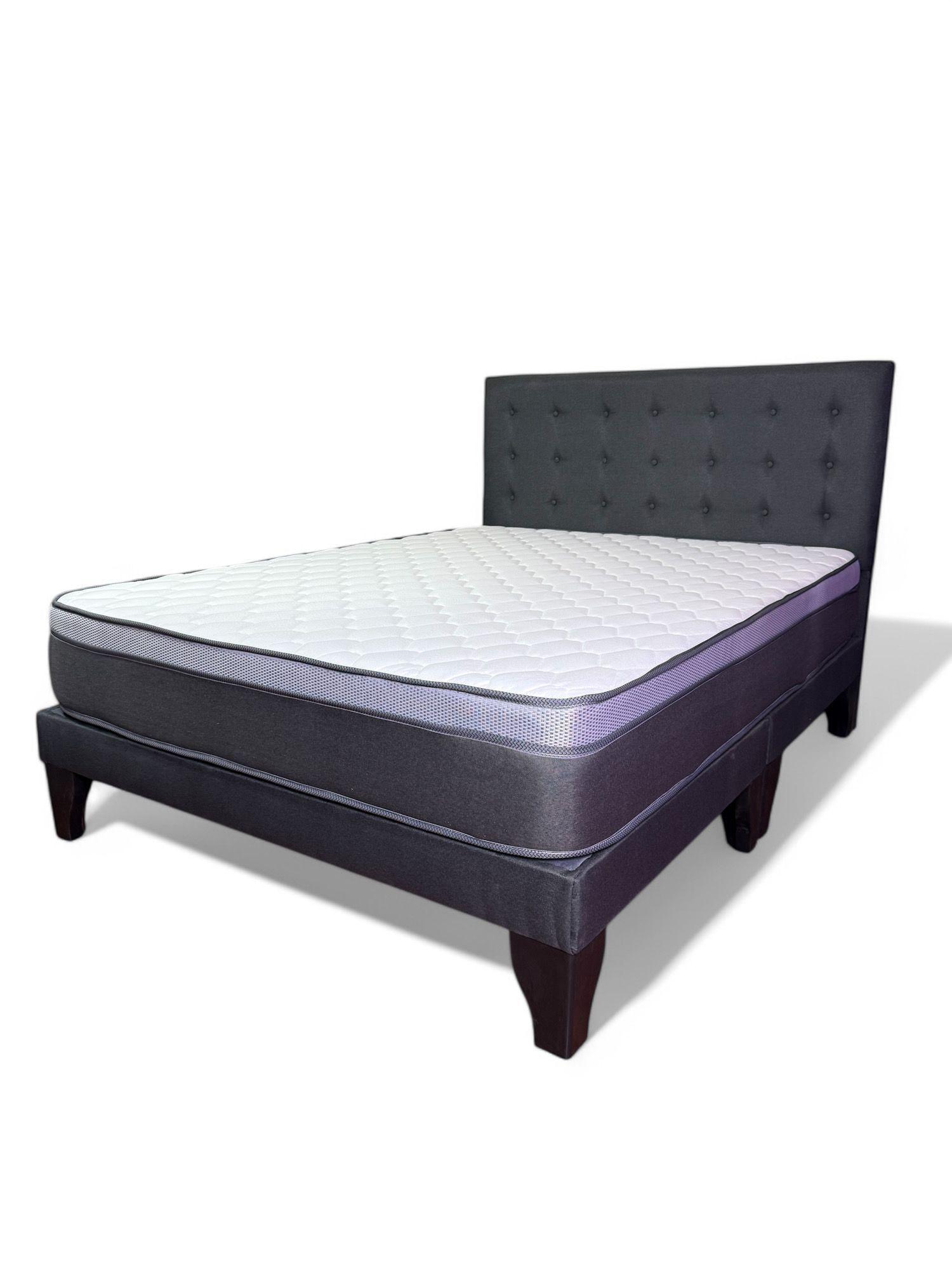 Cama Europea Super King + Respaldo Abotonado Marengo +Colchón 200x200-0