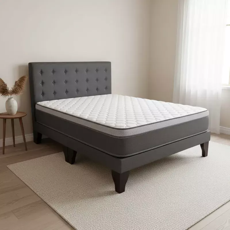 Cama Europea Super King + Respaldo Abotonado Marengo +Colchón 200x200-2