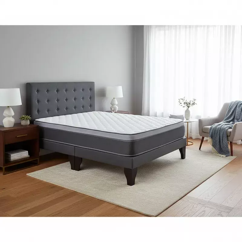 Cama Europea Super King + Respaldo Abotonado Marengo +Colchón 200x200-6