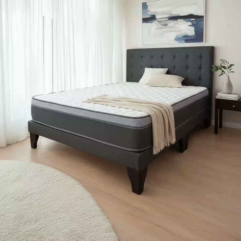 Cama Europea Super King + Respaldo Abotonado Marengo +Colchón 200x200-4