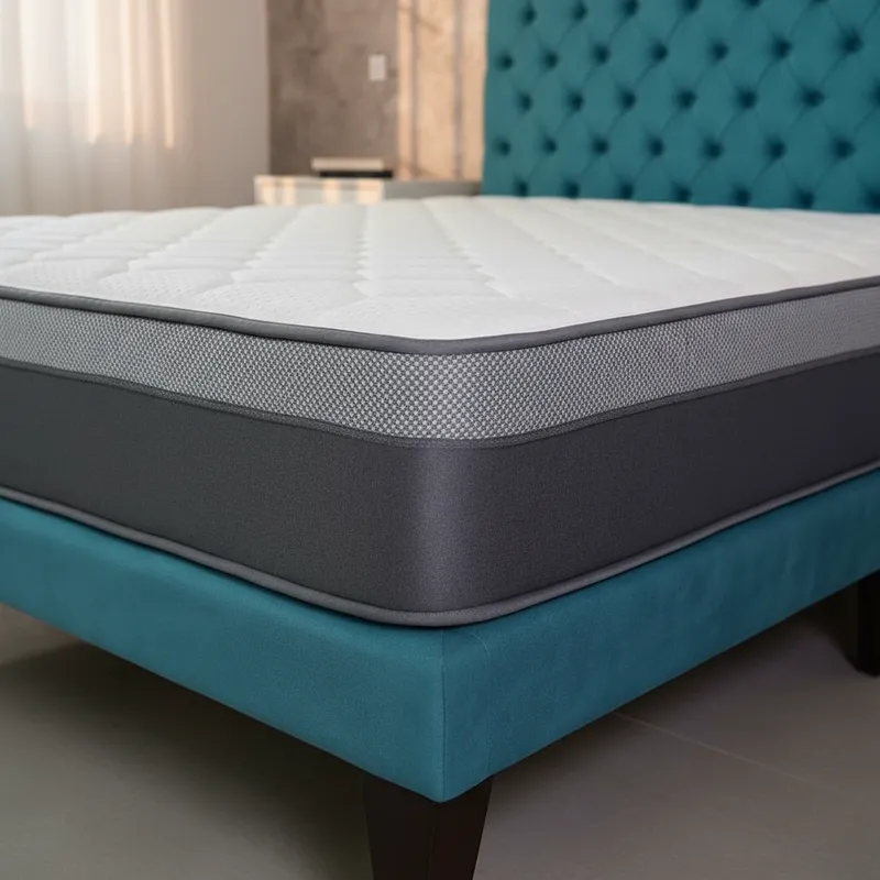 Cama Europea 2 Plazas Base Dividida + Respaldo Capitones Turquesa-2