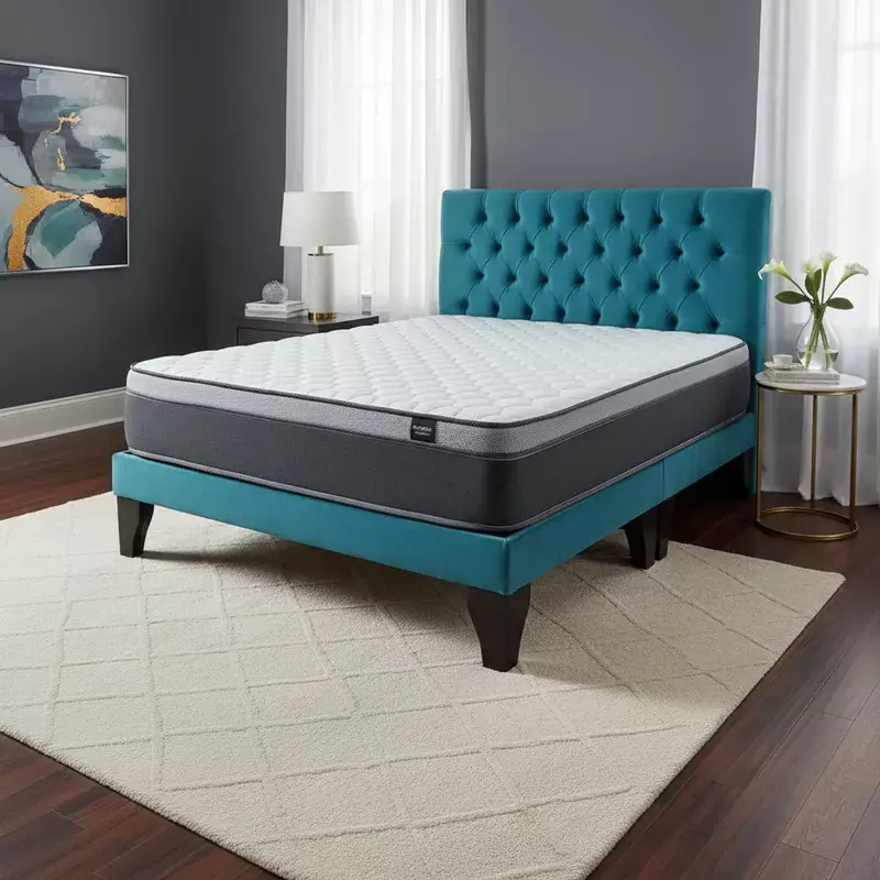 Cama Europea 2 Plazas Base Dividida + Respaldo Capitones Turquesa-3