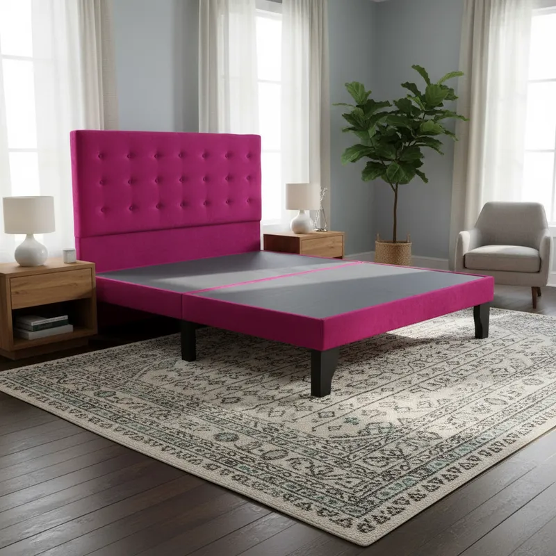 Cama 2 Plazas Abotonada Fucsia  FLOBAL, Incluye Base + Respaldo-2