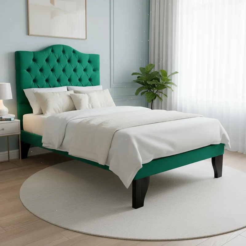 Cama 1 Plaza Ovalada Incluye Base y Respaldo Verde Esmeralda Flobal-2