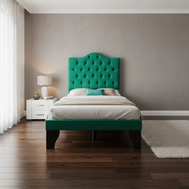 Cama 1 Plaza Ovalada Incluye Base y Respaldo Verde Esmeralda Flobal-4