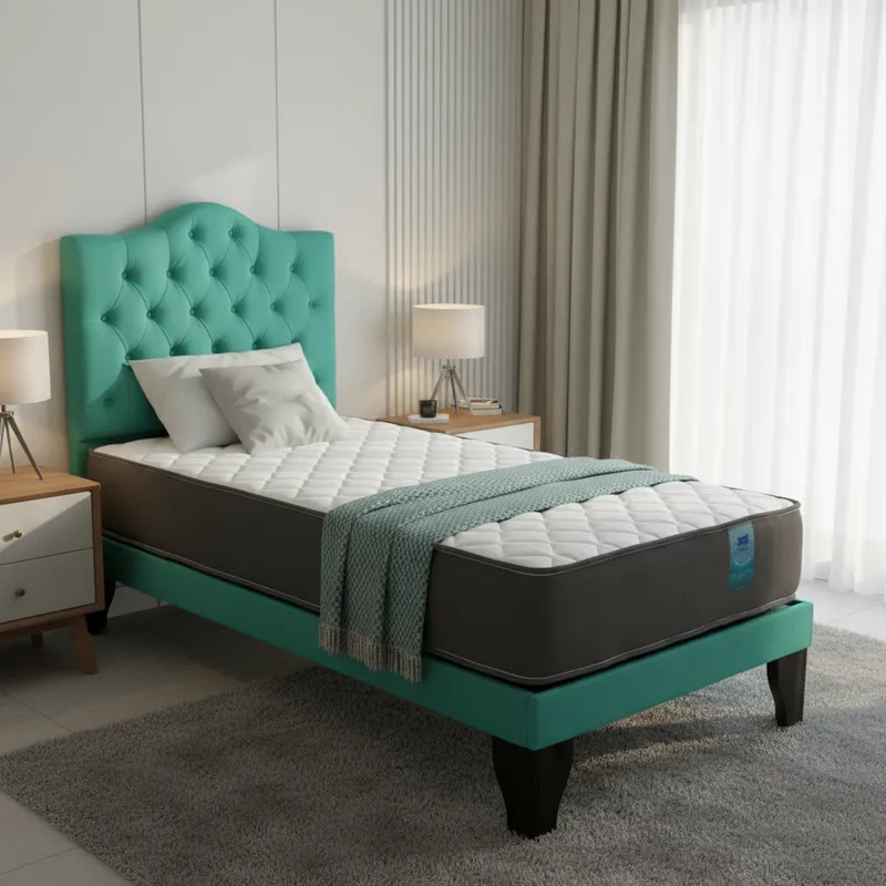 Cama 1,5 Plazas Ovalada 105X190cm + Respaldo Turqueza + Colchon Flobal-1