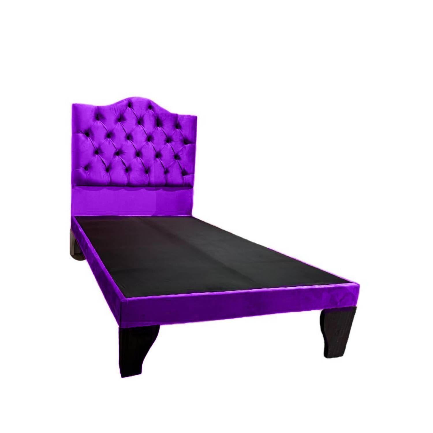 Cama 1,5 Plazas Ovalado, Incluye Base y Respaldo Morado Flobal-3