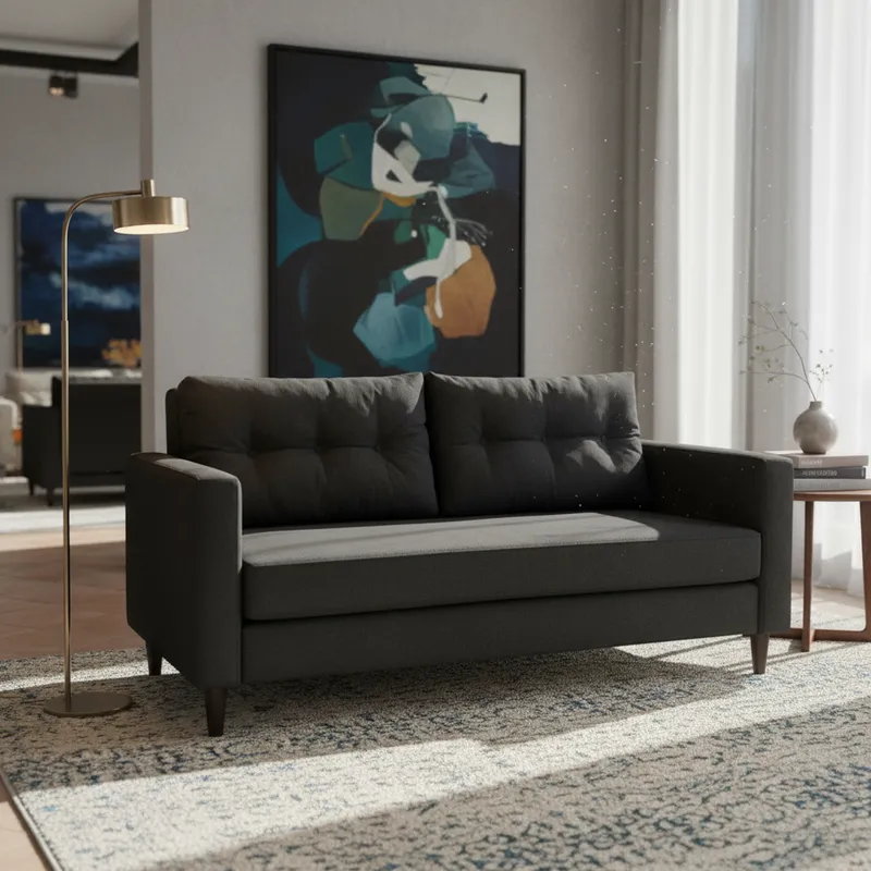 Sofá París 3 Cuerpos Tela Negra Repelente a Liquidos Flobal-4