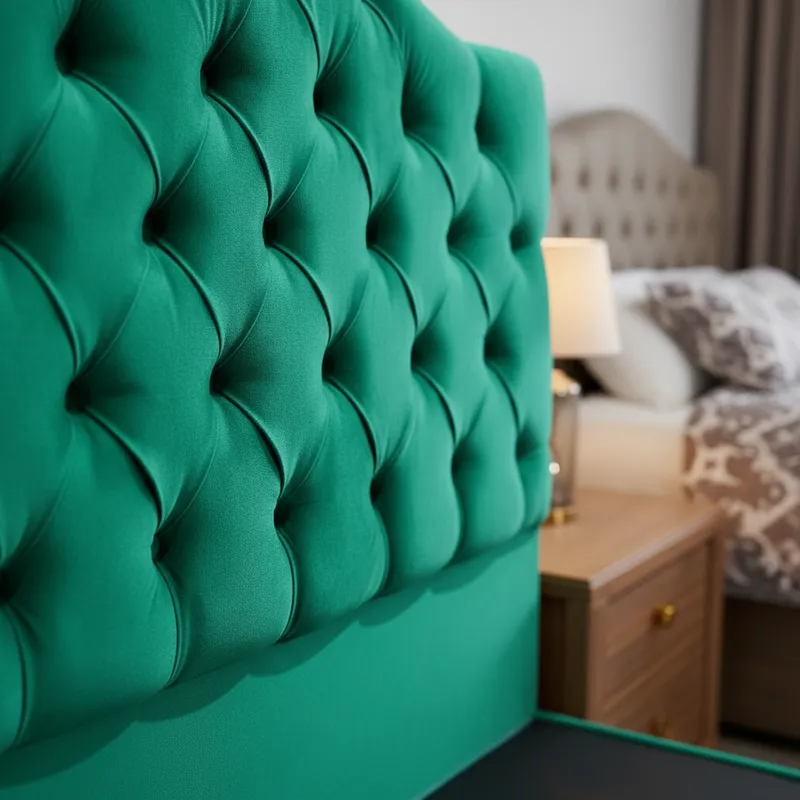 Cama 1,5 Plazas Ovalado, Incluye Base y Respaldo Verde Esmeralda Flobal-3
