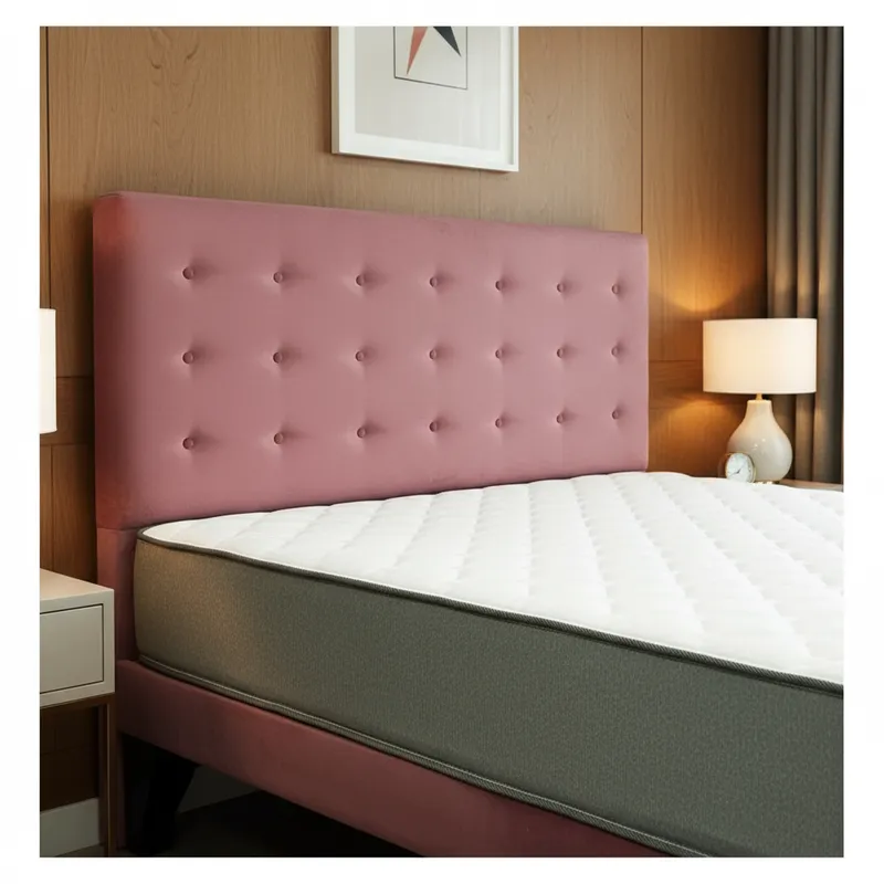 Cama 2 Plazas Abotonada 150X190cm + Respaldo Rosa + Colchon Flobal-4