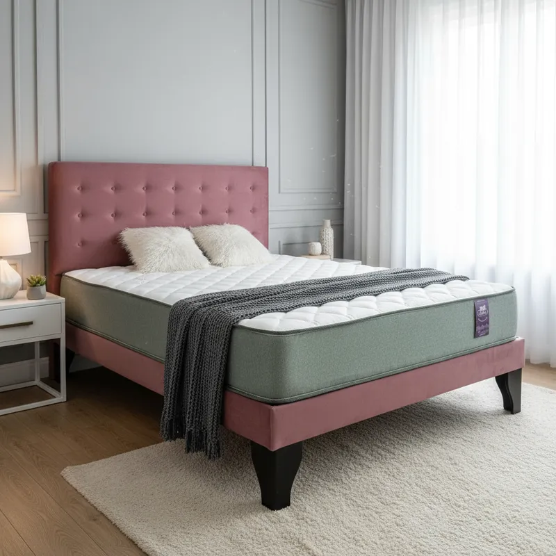 Cama 2 Plazas Abotonada 150X190cm + Respaldo Rosa + Colchon Flobal-5