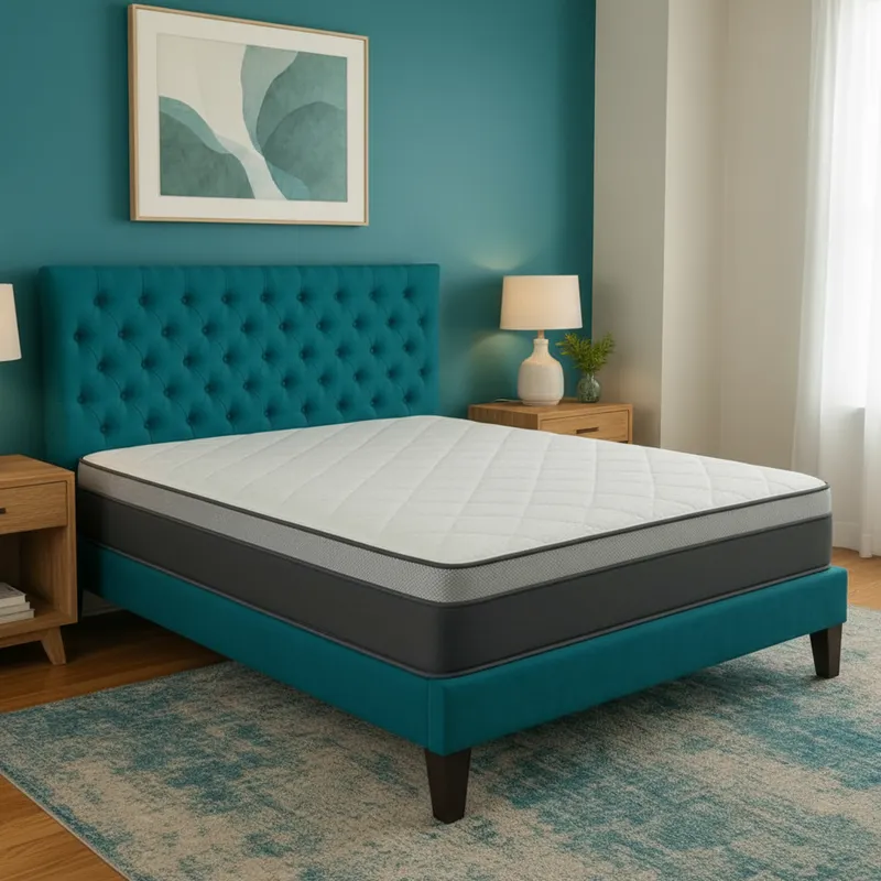 Cama Europea Super King + Respaldo Capitones Turquesa +Colchón 200x200-4
