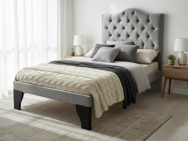 Cama 1,5 Plazas Ovalado, Incluye Base y Respaldo Perla Flobal-2