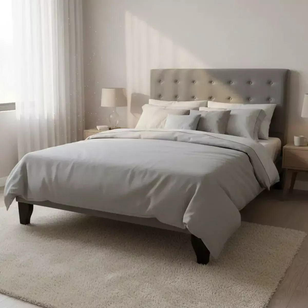 Cama Europea 2 Plazas Gris + Colchón 28cm-4