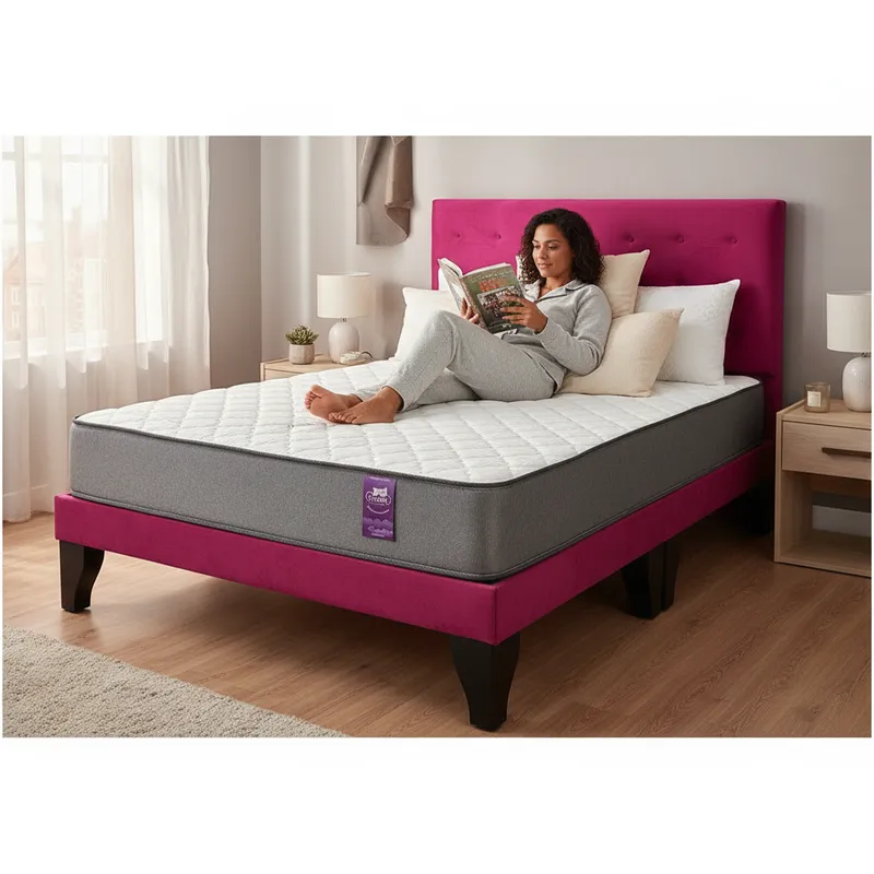 Cama 2 Plazas Abotonada 150X190cm + Respaldo Fucsia + Colchon Flobal-2