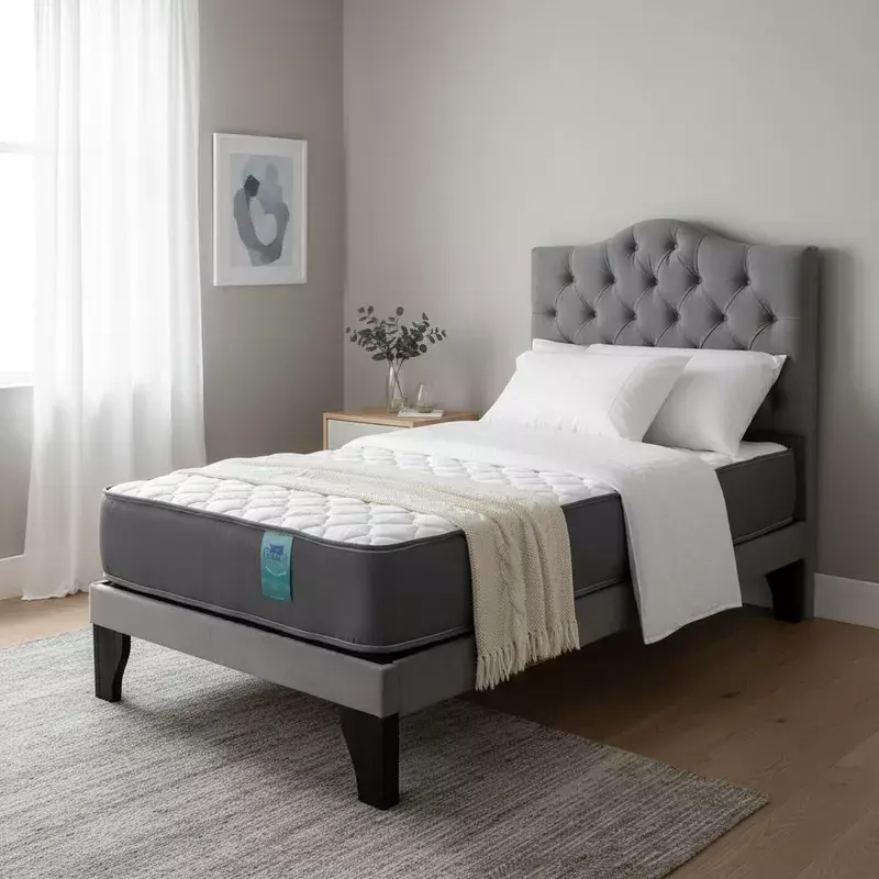 Cama 1,5 Plazas Ovalada 105X190cm + Respaldo Gris + Colchon Flobal-2