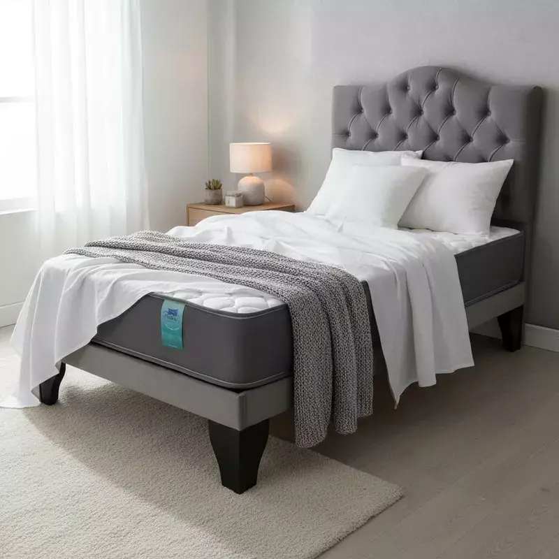 Cama 1,5 Plazas Ovalada 105X190cm + Respaldo Gris + Colchon Flobal-4