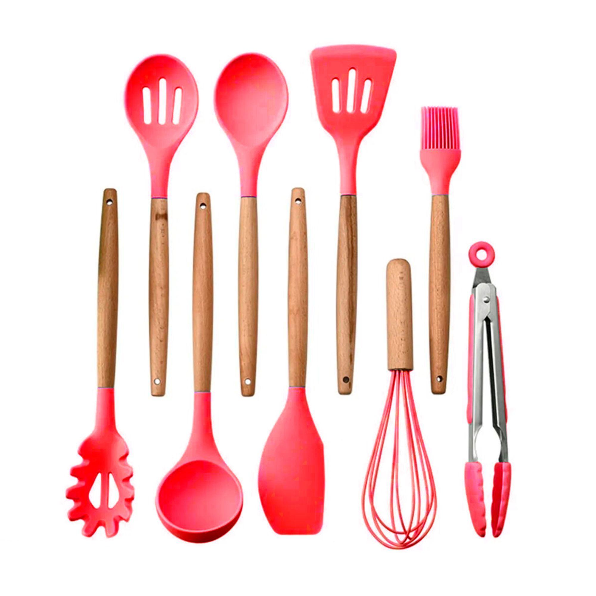 utensilios de silicona Premium 10 piezas Rojo-1