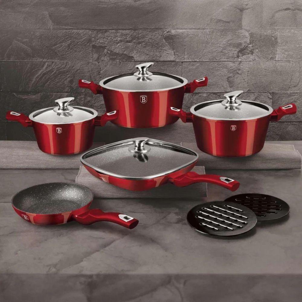 BATERIA DE COCINA 11 PZS METALLIC BURGUBDY EDITION ANTIADHERENTE-2