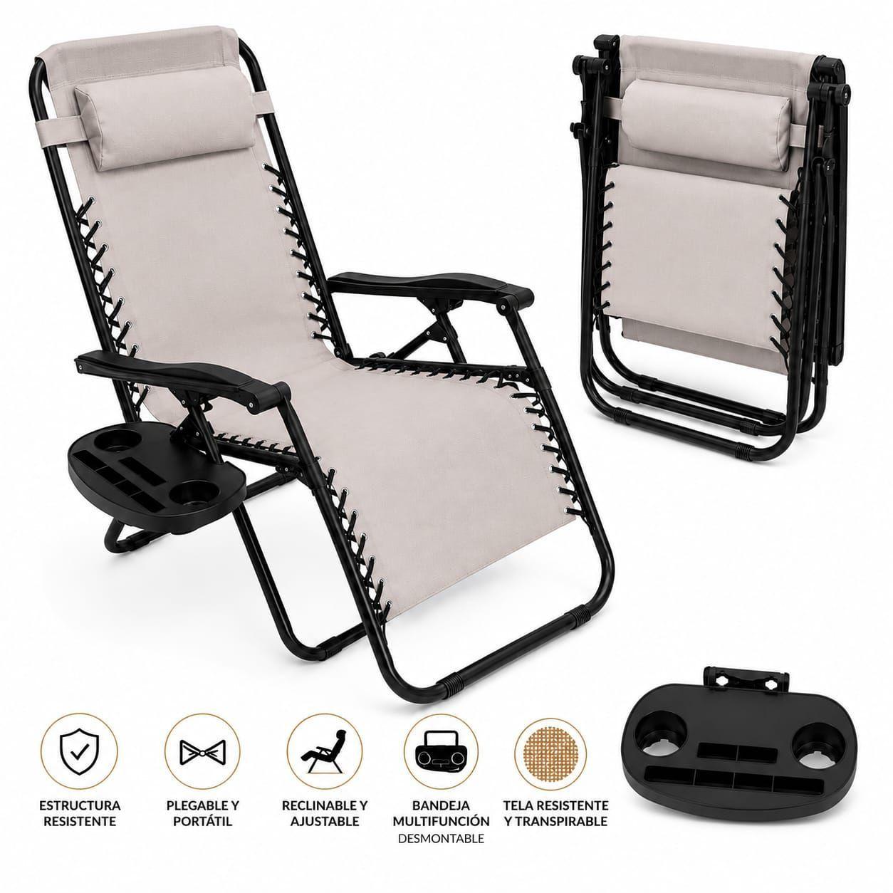 SILLA REPOSERA RECLINABLE PORTATIL GRAY B 3 PARA PLAYA Y CAMPING-2