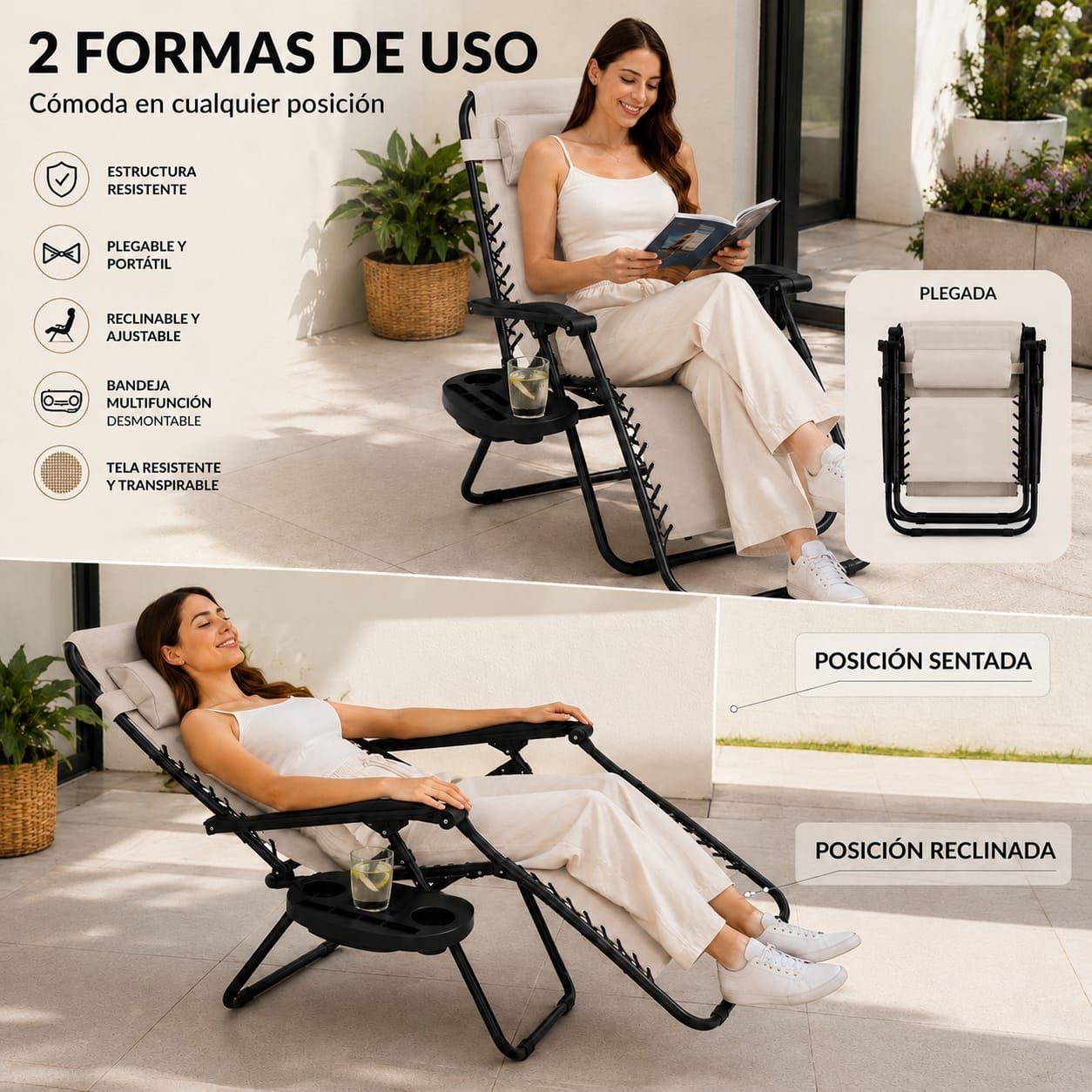 SILLA REPOSERA RECLINABLE PORTATIL GRAY B 3 PARA PLAYA Y CAMPING-4
