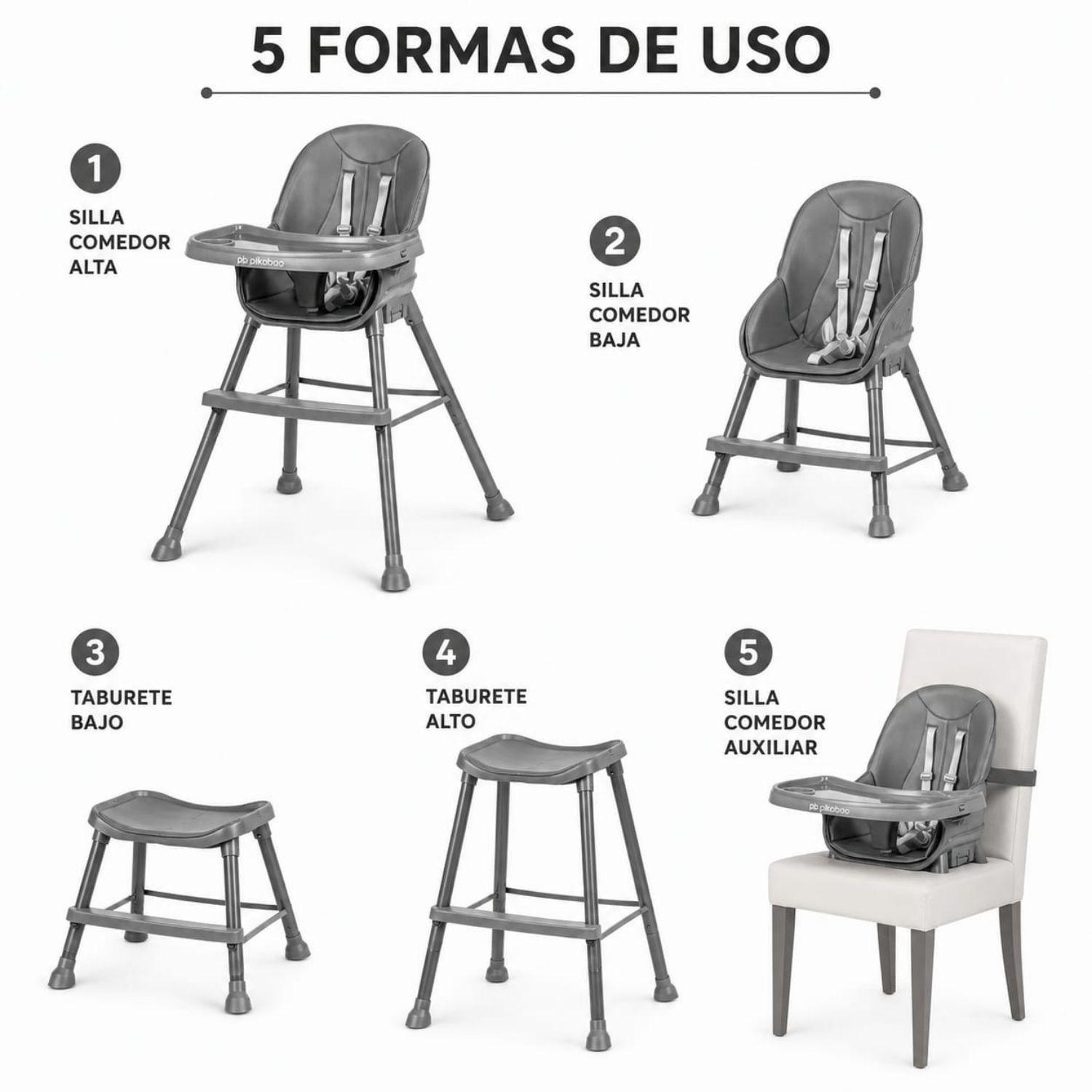 Silla De Comer Para Bebes 5 En 1 Jazz Gris Pikaboo-2