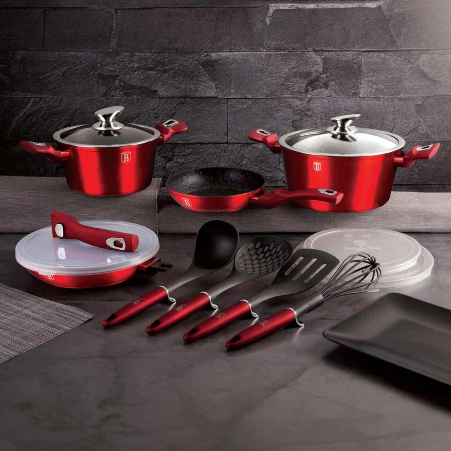 BATERIA DE COCINA 13 PZS METALLIC BURGUBDY EDITION ANTIADHERENTE-2