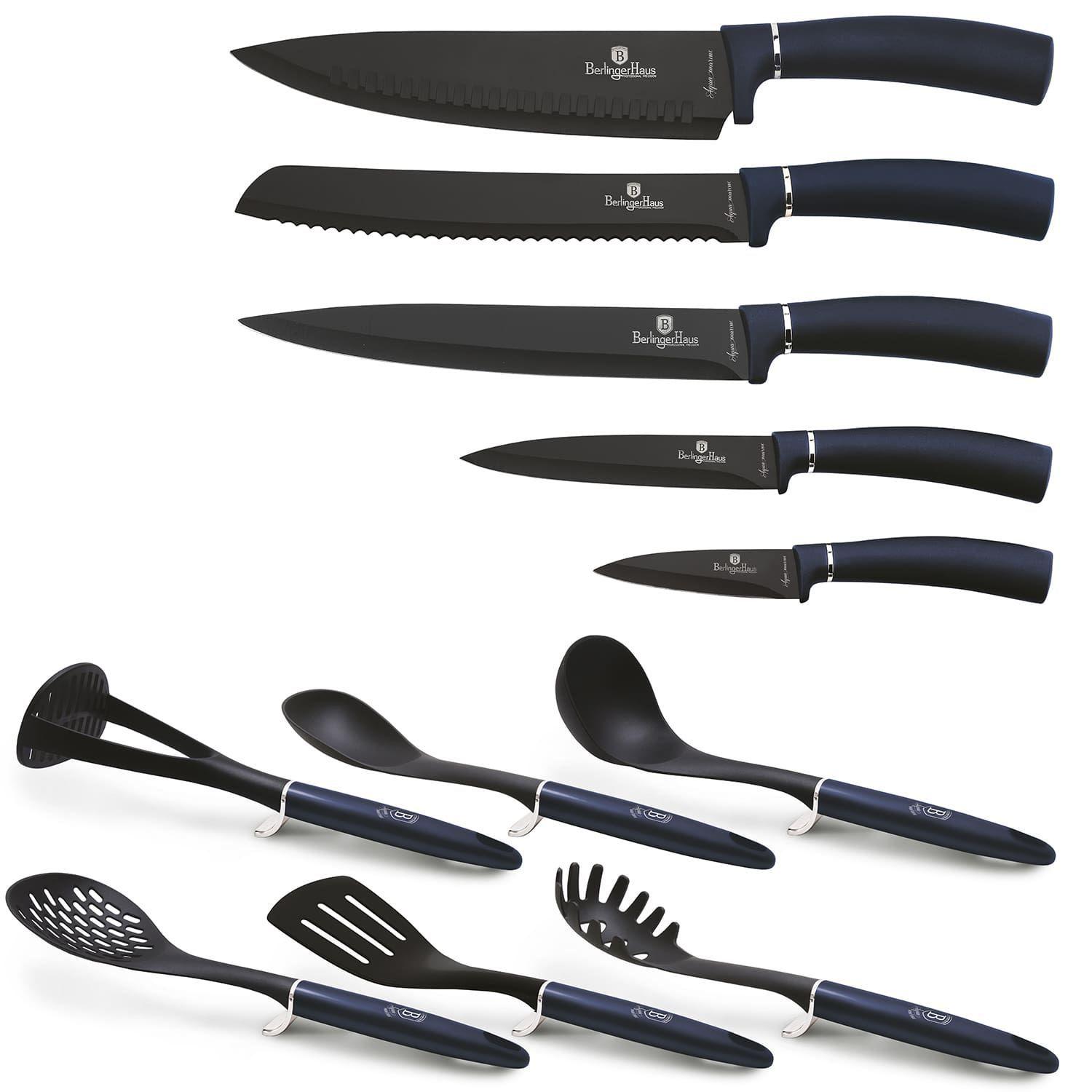 Set de utensilios + cuchillos 12 pzs, color azul, Nylon-3