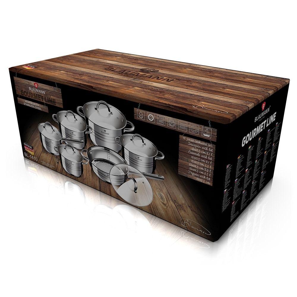 BATERIA DE COCINA 12 PZS GOURMET LINE ACERO INOXIDABLE PLATA-3