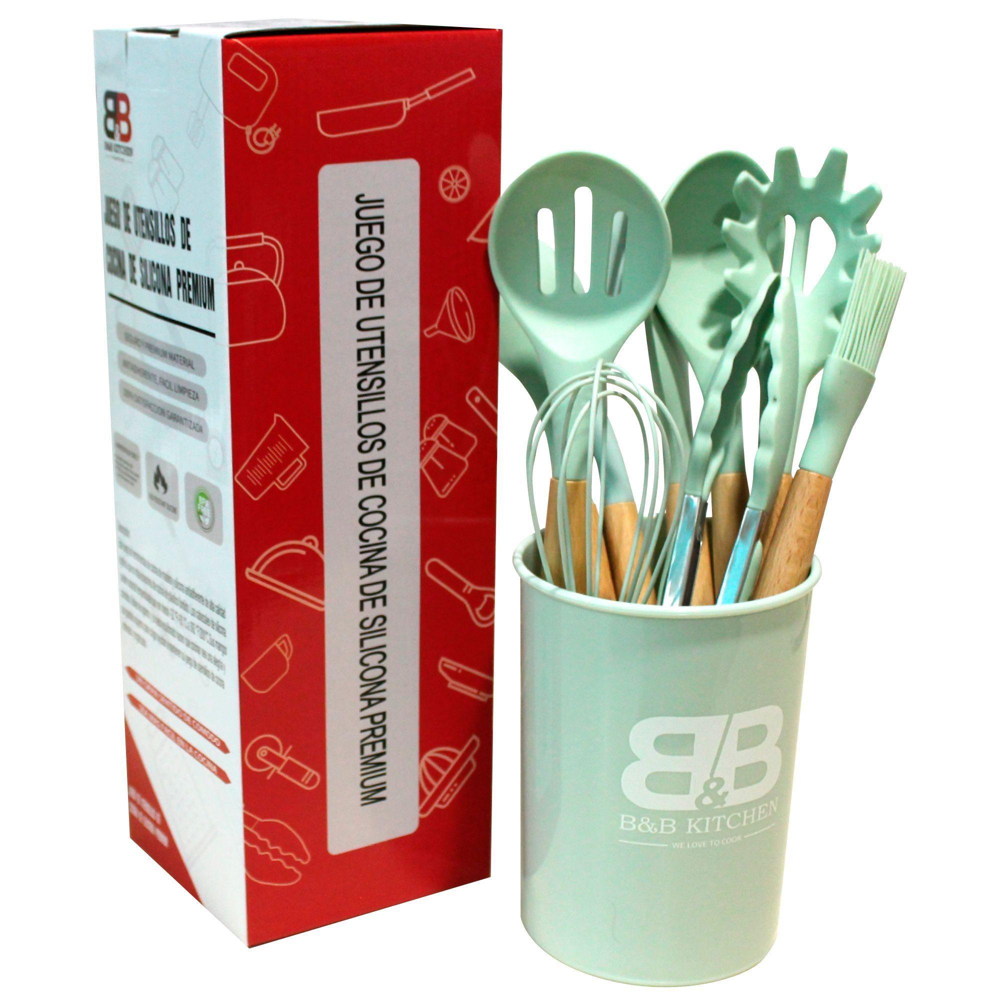 Utensilios de silicona 10 piezas Premium Verde-1