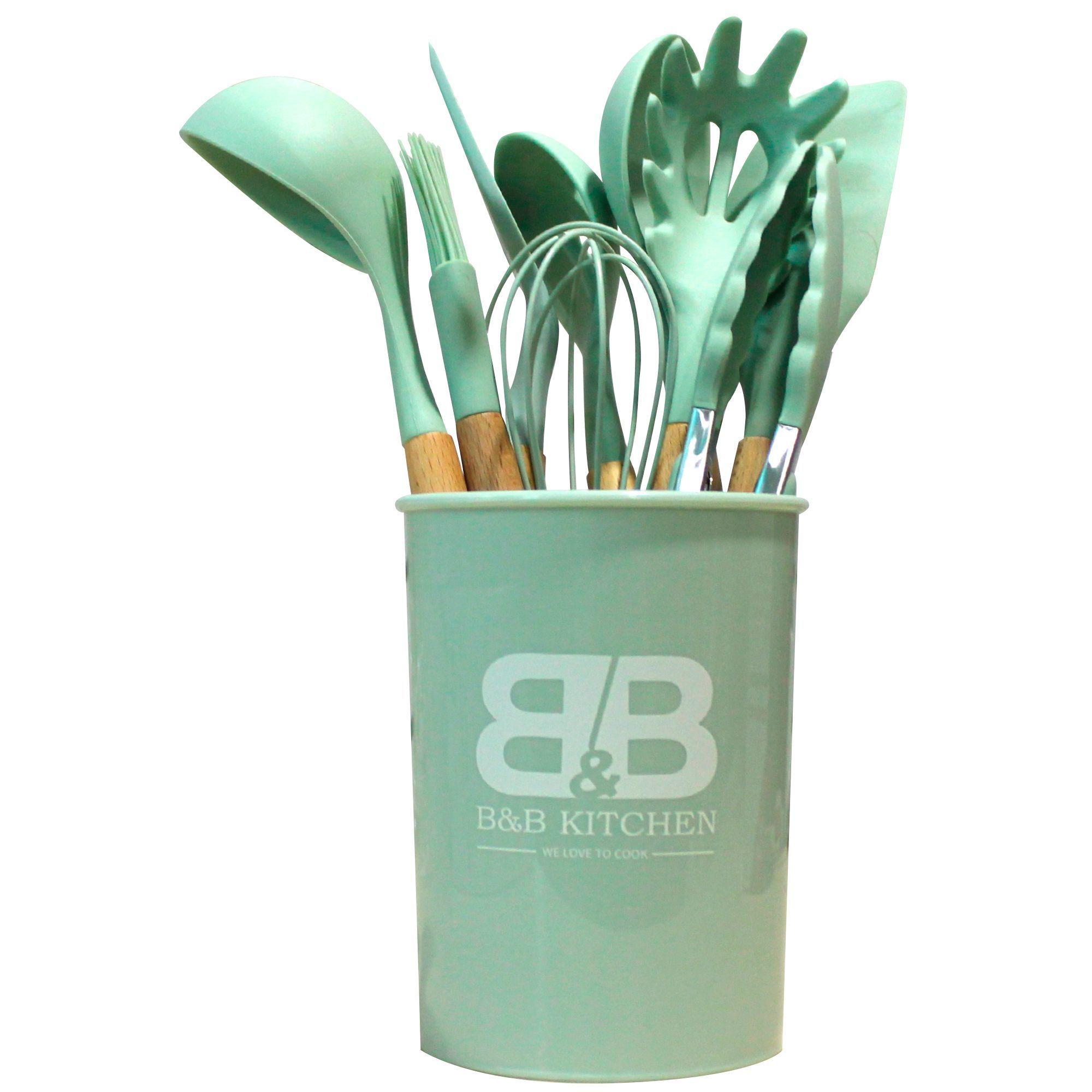 Utensilios de silicona 10 piezas Premium Verde-0