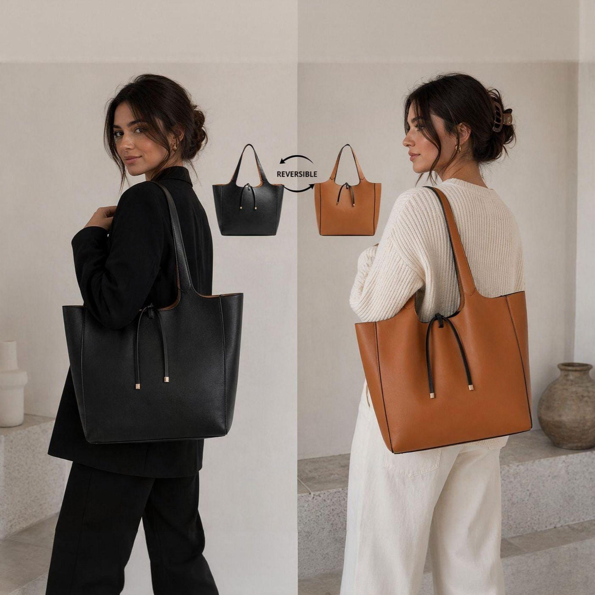 SHOPPER REVERSIBLE NEGRA cafe claro con estuche-3