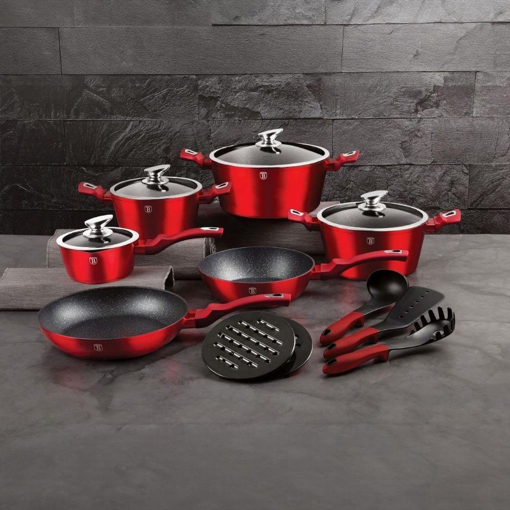 BATERIA DE COCINA 15 PZS METALLIC BURGUBDY EDITION ANTIADHERENTE-2