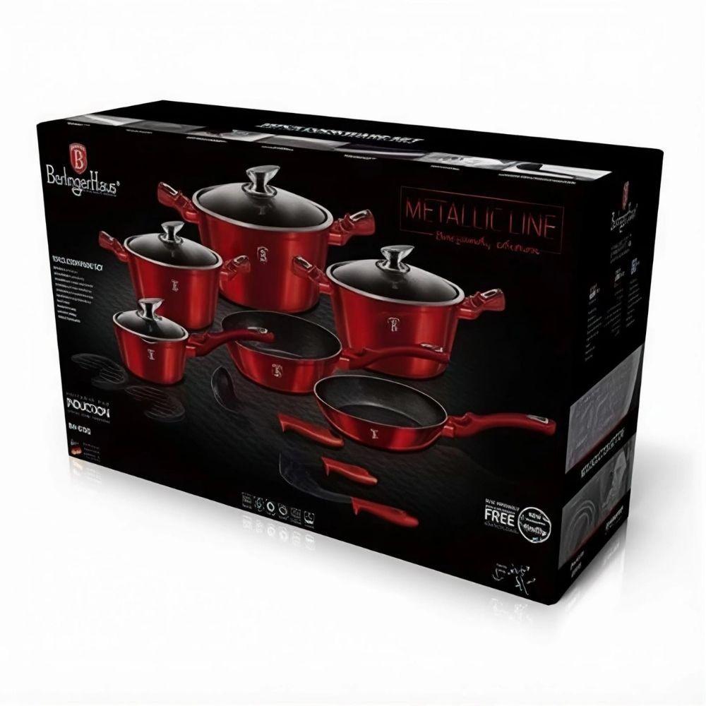 BATERIA DE COCINA 15 PZS METALLIC BURGUBDY EDITION ANTIADHERENTE-3