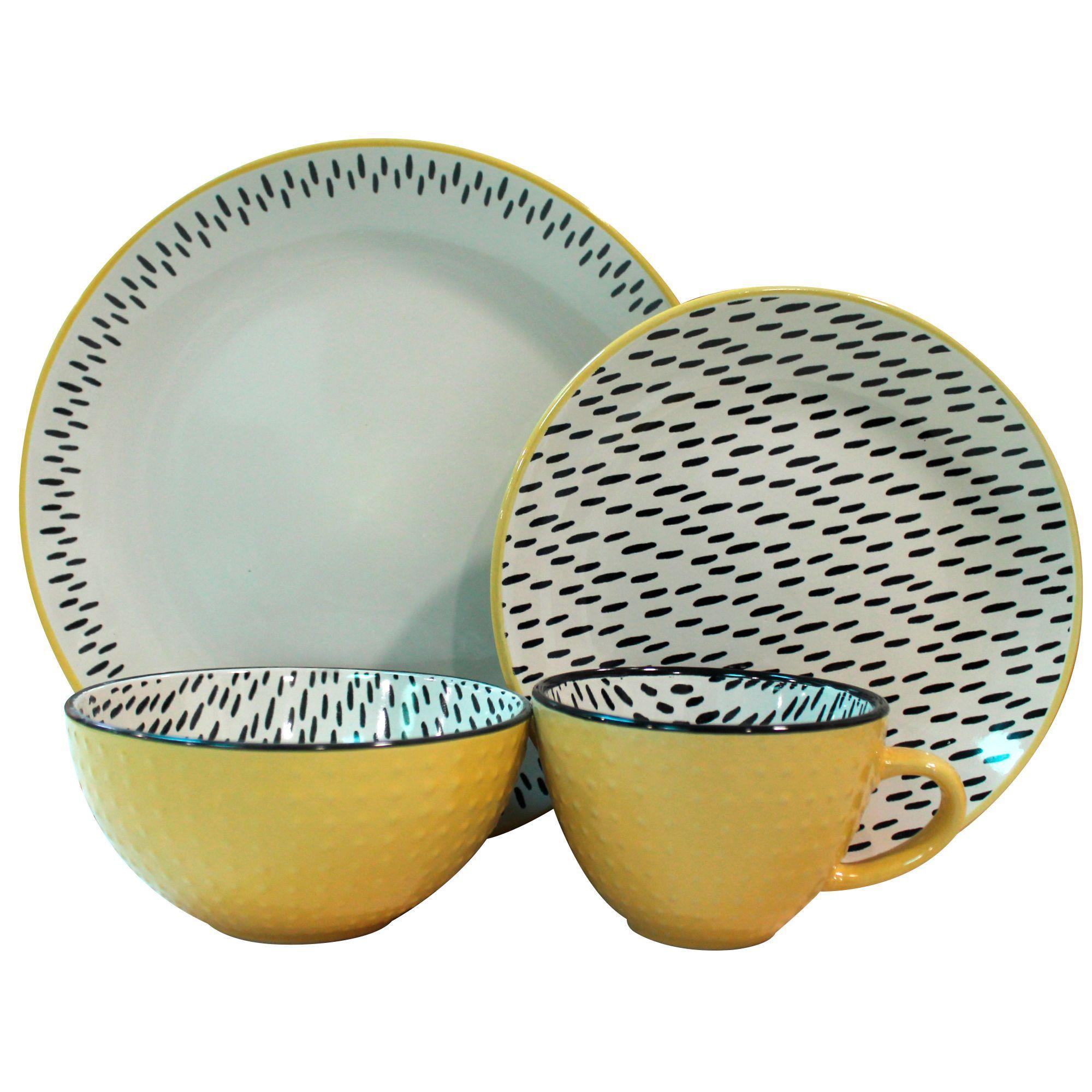 Loza 16 piezas Ceramica Amarillo Diseño-0