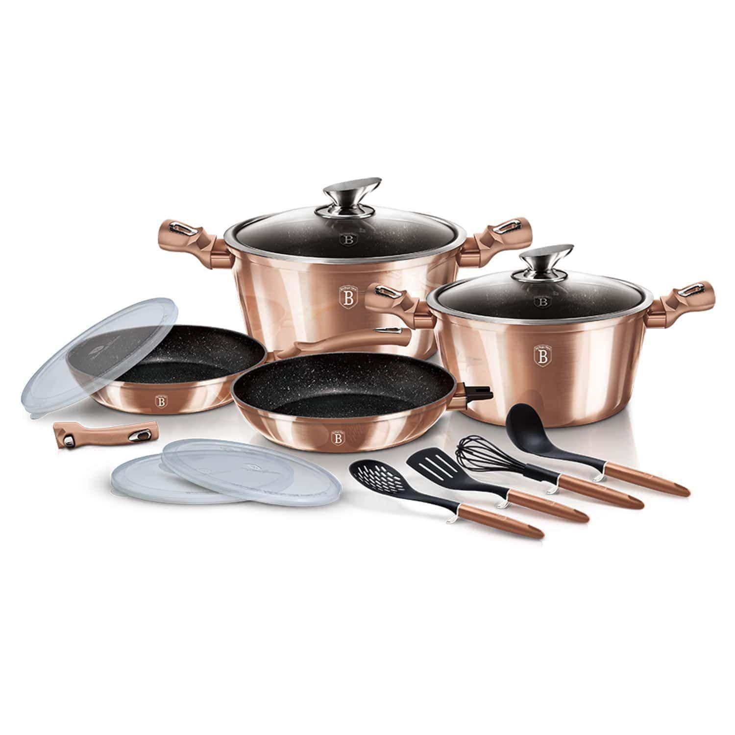 Batería de cocina 15 pzs Berlinger Haus, color rosa.-0