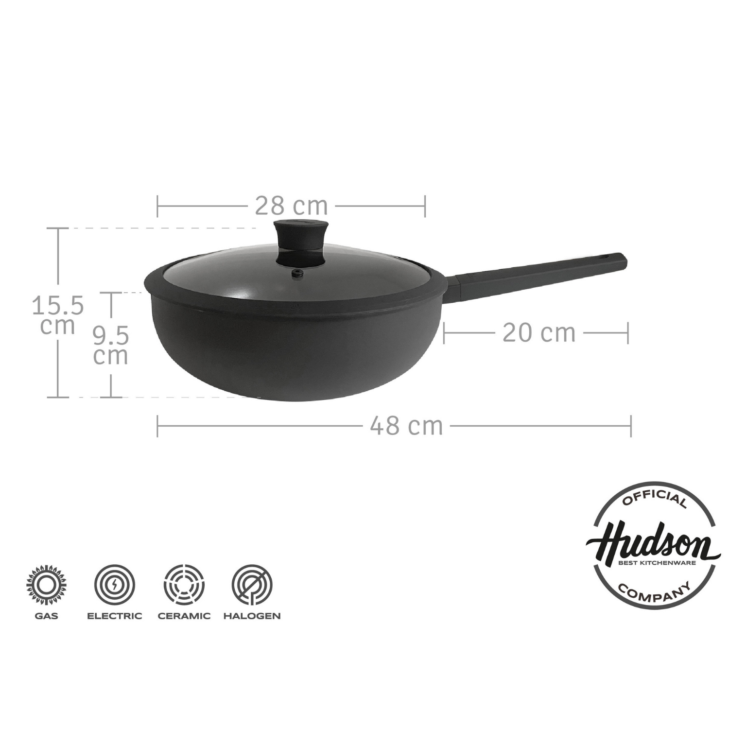 Wok De Aluminio C mango Y Tapa De Cristal De 28cm Color Negro DAY18-5