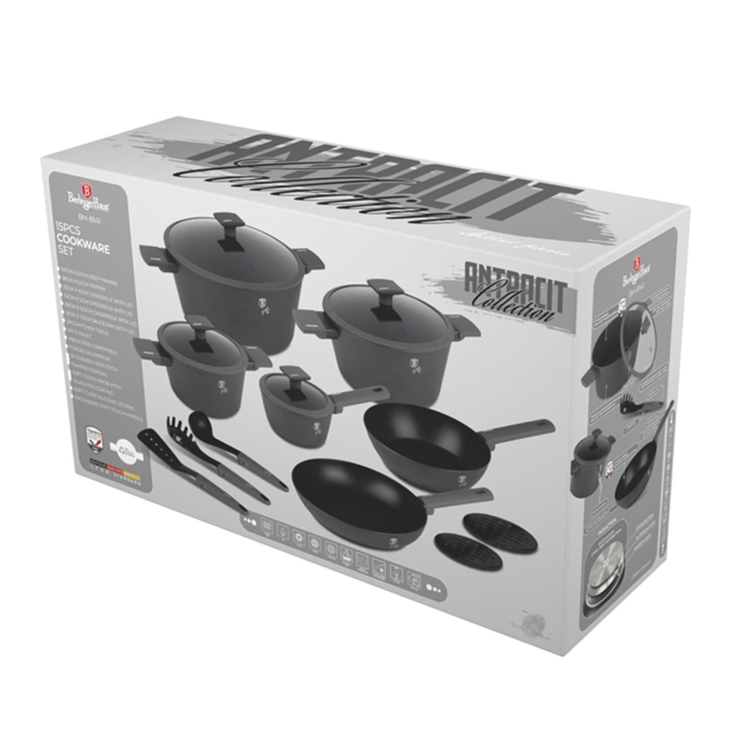 Batería de cocina 10 pzs Berlinger Haus, línea antracit collection, color negro, aluminio forjado-1