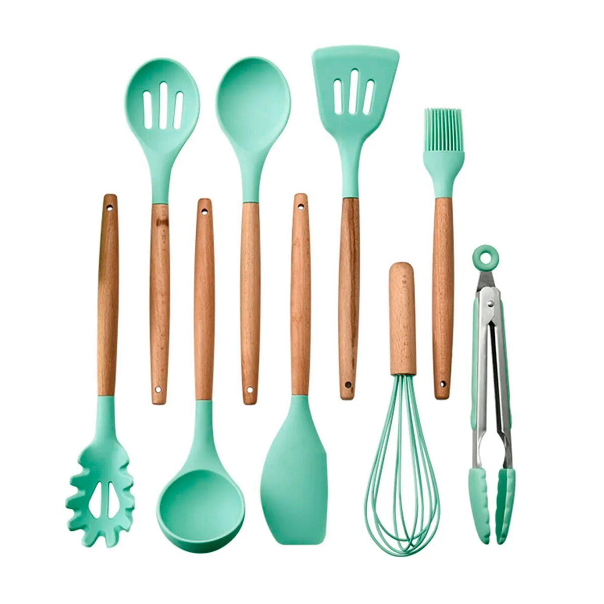 Utensilios de silicona  10 piezas Premium verde-2