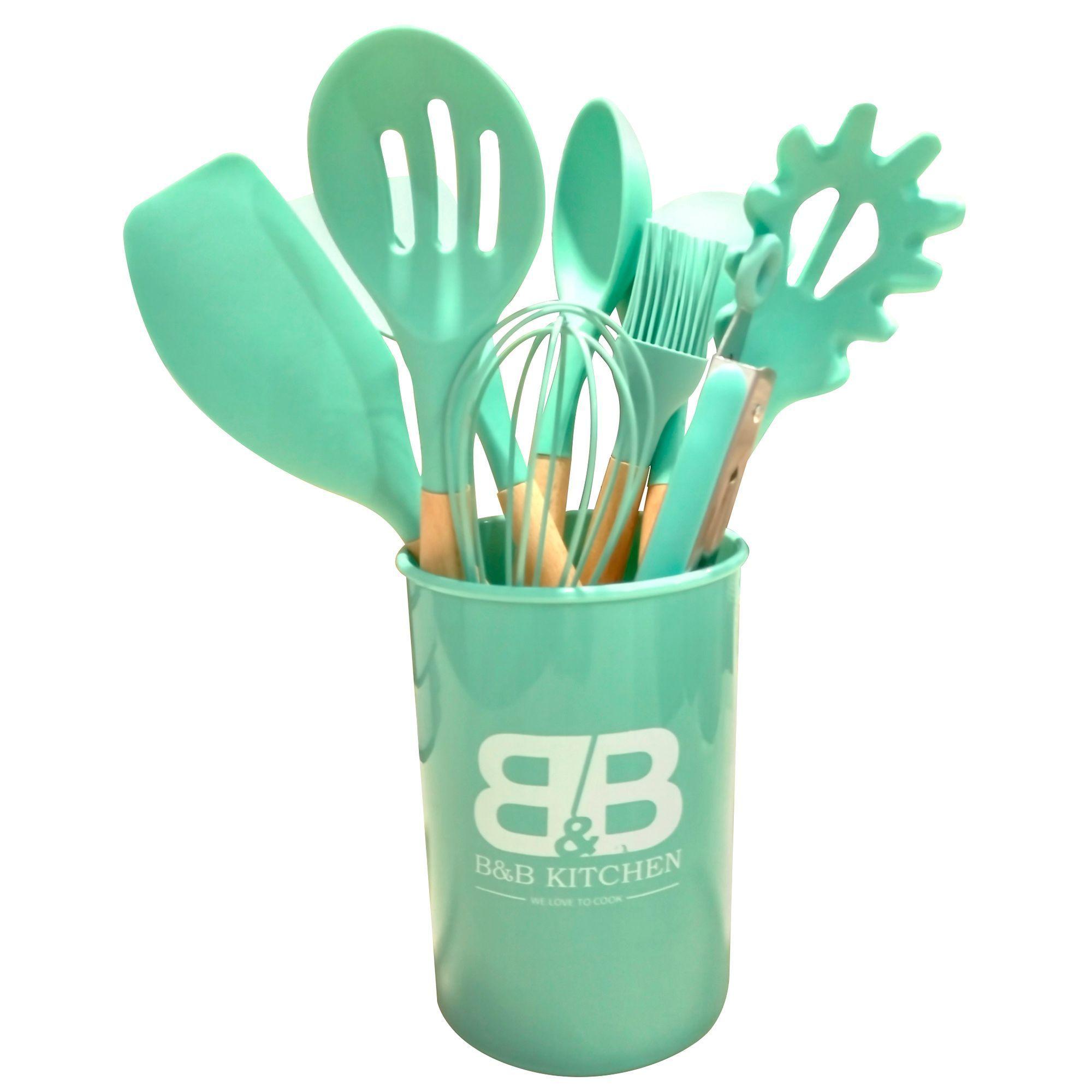 Utensilios de silicona  10 piezas Premium verde-0